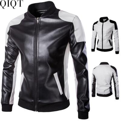 China IVY Fashionable Stitching Color Stand Neck Mens Leather Jacket Breathable Outdoor Casual Plus Size Sports Jacket for sale