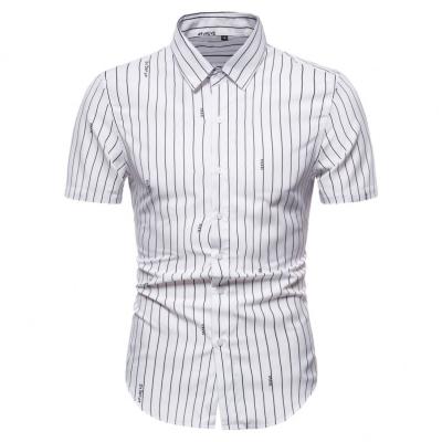 China Fashion Slim Fit Casual Formal Men's Black And White Striped Short Sleeve Shirts IVY 2021 Summer Latest Design Viable Sports for sale