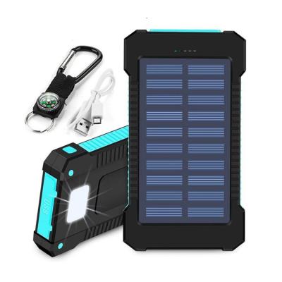 China Outdoor Led Solar Power Bank 10000mah Solar Portable Charger Mobile Phone 10000mAh Powerbank Solar Panel Charging Flashlight for sale