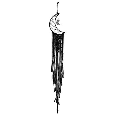 China Creative Gift Feather Catcher Home Decor Home Style Boho Moon Wind Chime Woven Black Woven Pendant Creative Gift Modern Wholesale Dreamy INS Pendant for sale