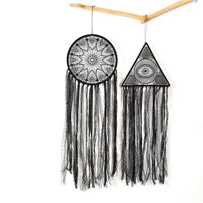 China Wholesale Modern New Tassel Dream Catcher Feather With Crystals Wind Chime Pendant Creative Gift Ins Black Netting Devil's Eye Shop Pendant for sale