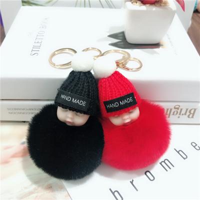 China Rex Rabbit Fur Sleeping Baby Cute Key Chain Alloy Hair Ball Bag Ornament Baby Gift Cute Pendant Imitation Anime Accessories Custom Made for sale