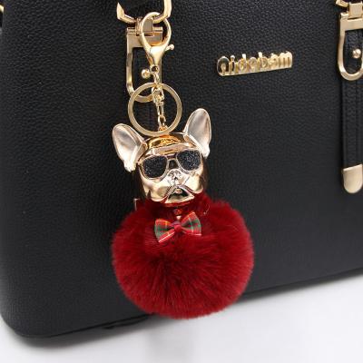 China Ally Dog Car Ornaments Dog French Fighting Custom Anime New Cool Creative Dog Sunglasses Cute Bag Pendant Hair Ball Key Chain for sale