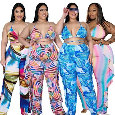 China Breathable Fat Millimeter Plus Size Women's Bikini Swimwear Set Ladies Modest Beach Wear Fitness Suit African Swimwear Premium Sexy Hollow Print for sale