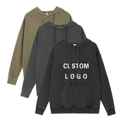 China custom Anti-wrinkle logo printing organic oversized acid wash vintage cotton embroidered hooded hoodies for women for sale