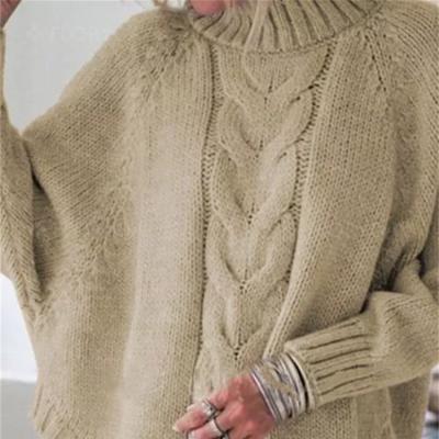 China Wholesale Anti-Wrinkle 2021 Winter Oversized Women Knit Wear Long Sleeve Hand Knitted Jacquard Women's High Neck Sweaters for sale