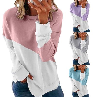 China 2021 Anti-wrinkle Women's Amazon Station Long Sleeve Independent Round Neck Long Sleeve Top Contrast Casual Loose Sweater for sale