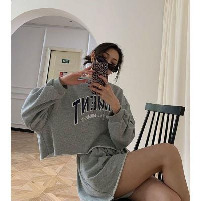 China Anti-wrinkle Women Sport Casual Wear Cotton Print Letter Hoodie Shorts Set Women Two Piece Set Short Sleeve Hoodie for sale