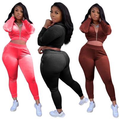 China 2021 Autumn Women Anti-Wrinkle S-2XL Clothes Crop Top Jacket Sweatsuit Sleeve Tracker Long Flare Pants Velor Velor Tracksuit Two Piece Set for sale