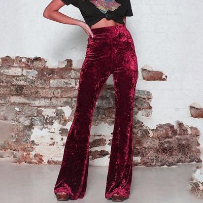 China 2021 Wholesale Anti-Wrinkle Rocket Solid Leg Print Girls Winter Casual Glamorous High Waist Light Velvet Stretch Rocket Pants For Women for sale