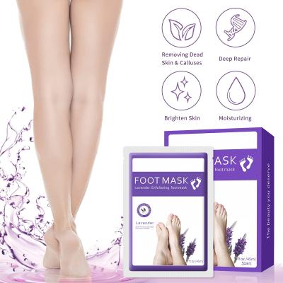 China Remove Thick Corny Layers Private Label Logo Moisturize Callus Footmask Soft Feet Skin Care Natural Lavender Smooth Peel Off Foot Mask for sale