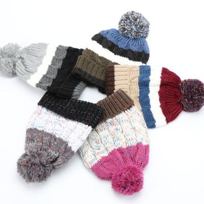 China COMMON Winter Knitted Thickened Space Dyed Cable Jacquard Knitted Hats Direct Yarn Knitted Hats for sale