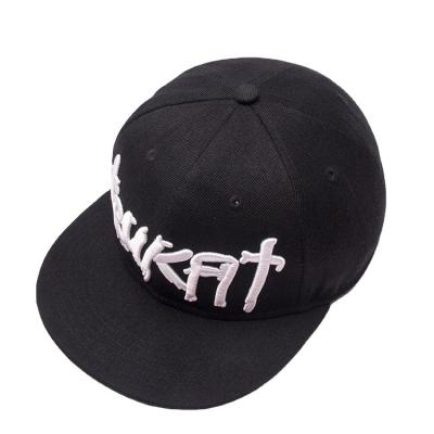 China COMMON black cotton snapback hat with white embroidered 3d logo for sale