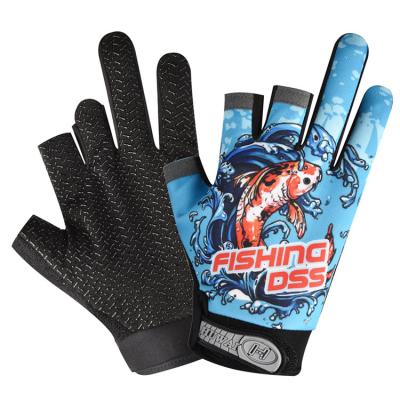 China Unisex Men And Women Exposed Three-finger Gloves Non-slip Outdoor Sports Cycling Elastic Printing Sunscreen Fishing Gloves for sale