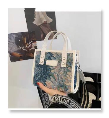 China PORTABLE oil painting flowers trend bags cotton canvas beach bag English tote handbags shoulder 2022 for sale