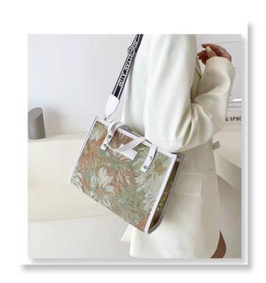 China PORTABLE INS Style Oil Painting Flowers Canvas Bag Extra Large White Cotton Heavy Duty Tote Bags for sale