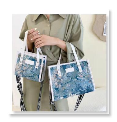 China New PORTABLE Niche Oil Painting Flowers Cross - Korean Body Beach Canvas Bag for sale