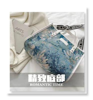 China POPULARITY PORTABLE Oil Painting Flowers Washed Large Prospecting Messenger Shoulder Bag Canvas for sale