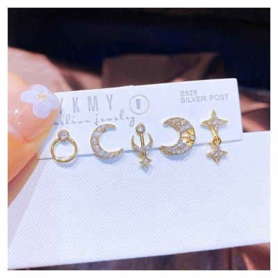 China FASHIONABLE Design 5pcs Round Zircon Yakemiyou Moon Star Stud Earrings Set Gold Plated Fashion Women Jewelry for sale