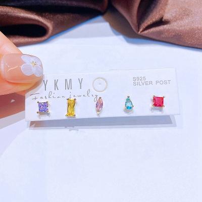 China 5pcs Trendy Trendy Multicolor Geometric Zircon Stud Earrings Set Women Crystal Gold Plated Fashion Jewelry for sale