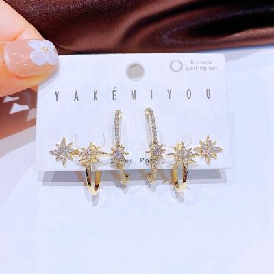 China Yakemiyou Design FASHIONABLE Zircon Crystal Star Stud Earrings And Ear Cuffs Gold Plated Women's Earrings Set Jewelry for sale