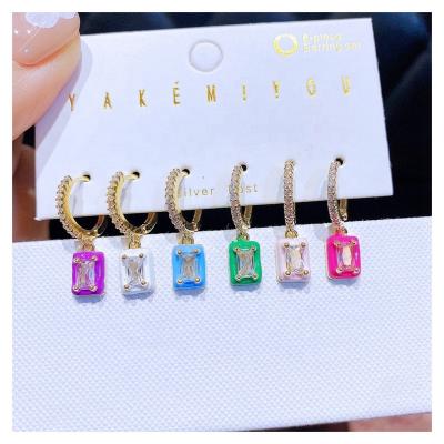 China New Design 6pcs TRENDY Zircon Crystal Multicolor Pendant Hoop Earrings Set For Women Gold Plated Jewelry for sale