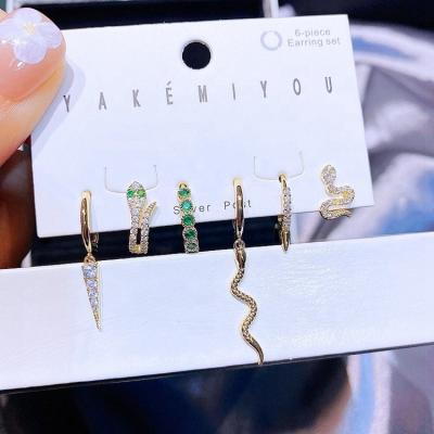 China FASHIONABLE Design 6pcs Punk Style Zircon Spike Snake Stud Drop Earrings Set Gold Plated Copper Women Jewelry for sale