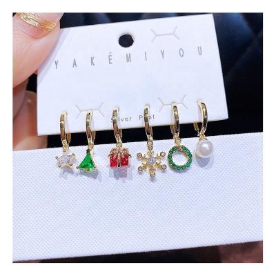 China 6pcs/Set Fashion TRENDY Zircon Crystal Pendant Hoop Earrings Gold Plated Christmas New Year Gift Women Jewelry for sale