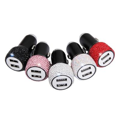 China Rhinestones Crystal Dual Usb Car Charger Bling Bling Decors Diamond Car Charger Handmade Car for Fast Charging for sale