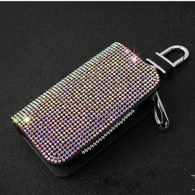 China Car Key Case Women Genuine Leather Bling Bling Crystal Key Case Women Genuine Rhinestone Organizer Storage Bag Key Wallets for sale