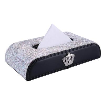 China Luxury Rhinestone Crystal Tissue Box Holder Morden Bling Bling Car Tissue Box Glare Cover For Car Decor for sale