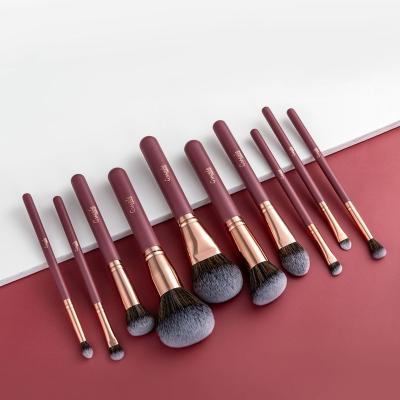 China Angular Blush Olive Gold Makeup Brush Rose Gold Wooden Vegan Luxury Aluminum Makeup Brush Set for sale