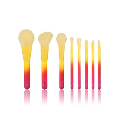 China Angular Blush Gracedo Luxury Wooden Base Handle Double Handle Gradient 8 Pcs Yellow Makeup Brush Set for sale