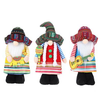 China Mardi Gras Dwarf Rudolph Gnome Standing Doll Handmade Mexican Wide Brimmed Hat Musical Instrument Carnival Decoration for sale