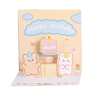 China Europe 3d Birthday Gift Cake Cartoon Cute Bear Bunny Creative Commemorative Three-dimensional Greeting Cards for sale