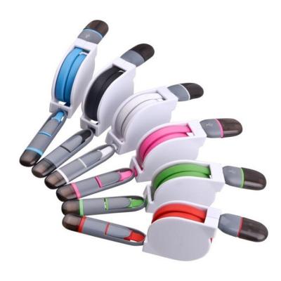 China 2 In 1 Flat Stretch Flexible Universal Charger Cable Data Sync Charging Micro USB Fast Cable for sale