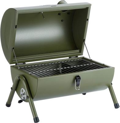 China Outdoor Camping BBQ Oven Portable Powder Coated Cylinder Charcoal Grill with Wooden Handle for Picnic and Camping for sale