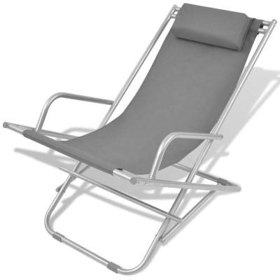 China Gray Coated Zero Gravity Steel Beach Folding Reclining Folding Platform Chair for sale