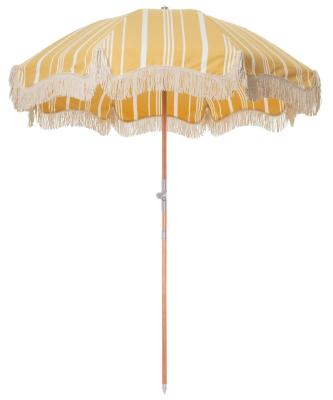 China Modern Wood Color Pole Stripe Sun Beach Umbrellas With Tassels Tilt Sunshade Bali Umbrella for sale