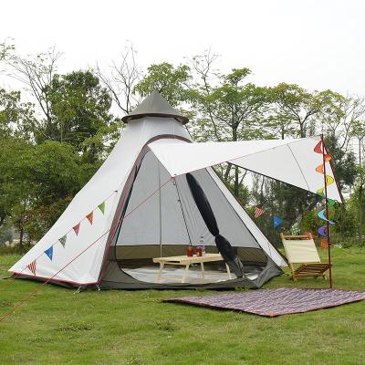 China PinnacleTeepee hexagon style flame retardant camping tent 4-6 person tent Indian aluminum outdoor UV protection taffeta double layer for sale