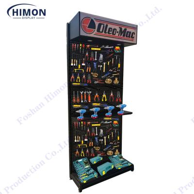 China Idea Showing Custom Hardware Tools Pegboard Hook Machine Tool For Retail Shops Exhibition Rack Display With Lighting Box for sale