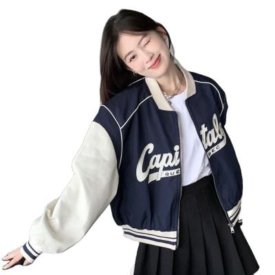 China Sustainable Deeptown Harajuku Fashion Cropped Baseball Jacket Women Oversized Zipper Korean Streetwear Short Varsity Jackets Y2k Bomber Coat for sale