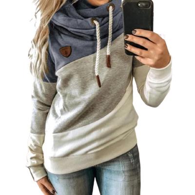 China Anti-wrinkle Autumn Women Three-Color Stitching Drawstring Hooded Casual Fashion Collar Long Sleeve Tops Black Sweatshirt for sale