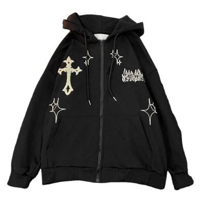 China Anti-wrinkle Gothic Embroidery Hoodies Women Retro Harajuku Hip Hop Jacket High Street Zip Up Hoodie Casual Loose Sweatshirt Clothes Tops for sale