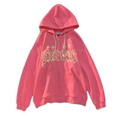 China Anti-wrinkle Harajuku Letter Printed Hoodies Women Men American Retro Casual Long Sleeve Oversized Sweatshirts Y2K Zip Up Hooded Jacket Coats for sale