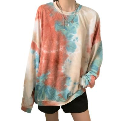 China Anti-wrinkle Autumn Women'S Blouse Lazy Wind Bf Loose Medium Length All Matching Skinny Retro Tie-Dye Long-Sleeved T-Shirt Woman for sale