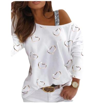 China Anti-wrinkle New Women'S Top Missing Shoulder Sequins Fashion Pullover Long Sleeve T-Shirt for sale