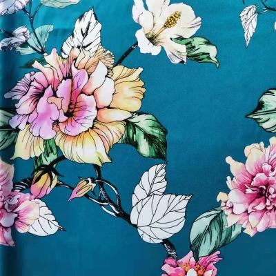 China 100% silk faux satin woven printed fabric made of anti-static high quality polyester twist for sale