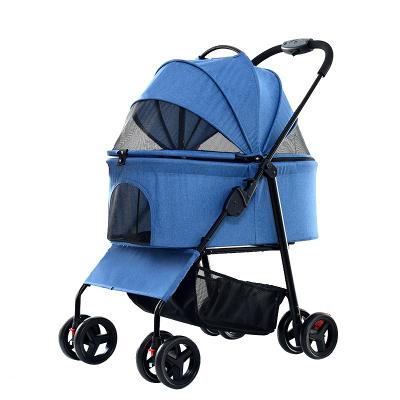 China Outdoor Luxury Foldable Pet Stroller Cat Carrier Trolley Travel Carriage Dog 4 Wheel Comfortable Pet Pram Safety for sale