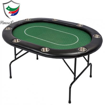 China Convenient Premium 60 Inch Reinforced Cup Holders Stainless Steel Metal Legs Oval Texas Hold'em Poker Table for sale